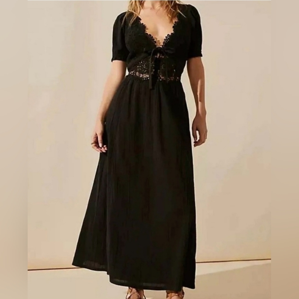 Free People Black Lace Midi Dress